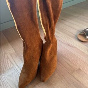 Goodnight Macaroon Tall Pointed-Toe Suede Boots - Brown